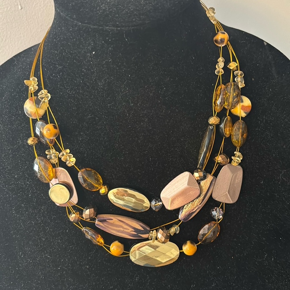 Fashion gold and brown multi strand bead necklace
